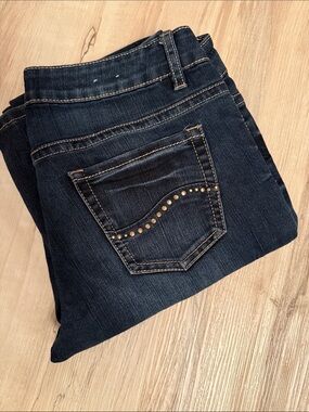 Warehouse One Slim Boot Jeans in dark blue with tan stitching